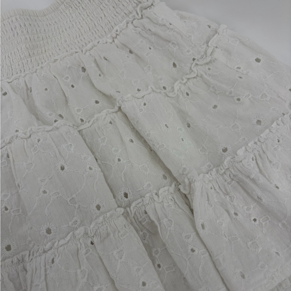 American Eagle Y2K White Eyelet Tiered Skirt Cotton Linen Blend - Picture 7 of 9